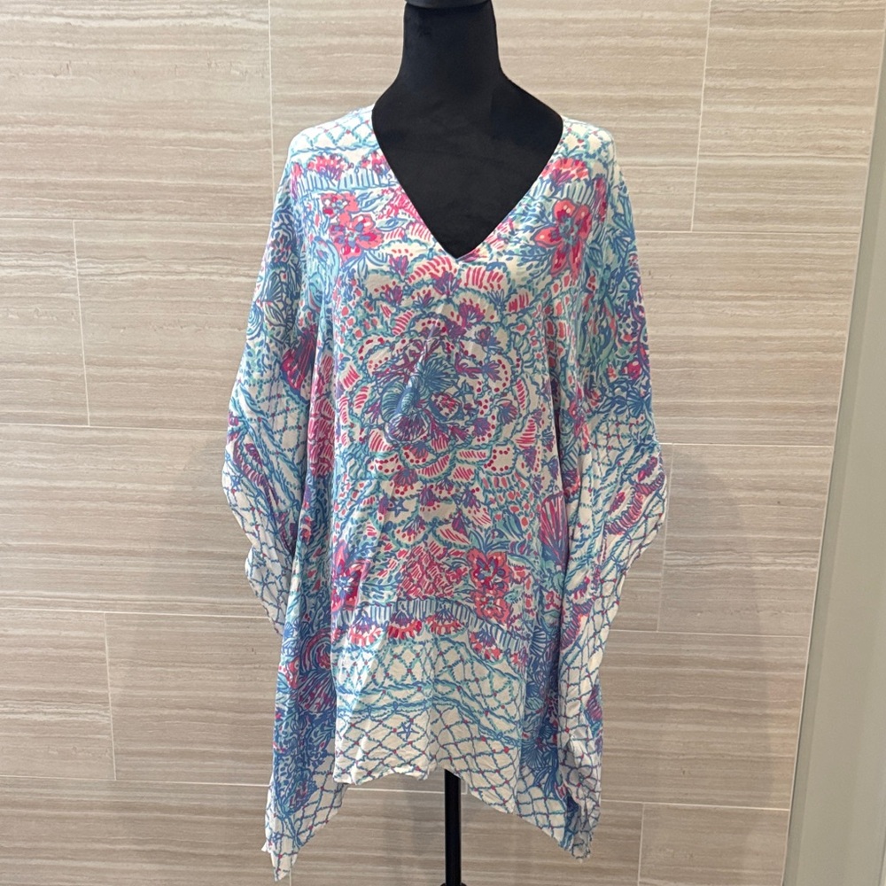 Lilly Pulitzer Floral V-Neck Caftan - Pink and Blue